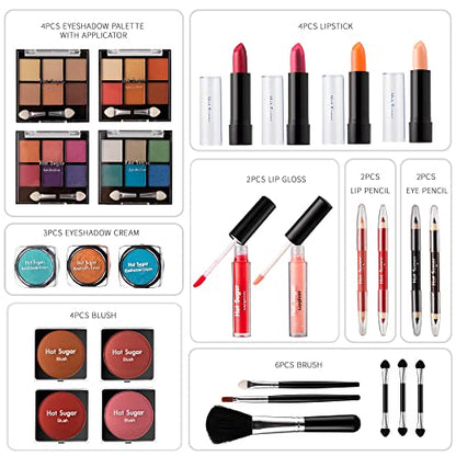 Hot Sugar All In One Makeup Set for Teenager Girls, Pink Heart | Full makeup kit for beginners includes eyeshadow palette, blush, lip gloss, lipstick, lip & eye pencils, brush, mirror. - color: Pink Heart
