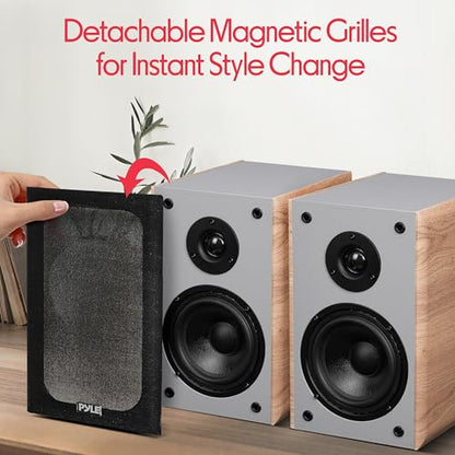 Pyle 6.5" Home Audio Speakers, 2-Way Passive Bookshelf, 240W Max Power, 1" Silk Dome Tweeter, Composite Woofer, Gold Plated 5 Way Binding Post, Rubber Surrounds, Beautiful Wood Grain Finish - Pair - color: Farmhouse Wood, size: 6 inch