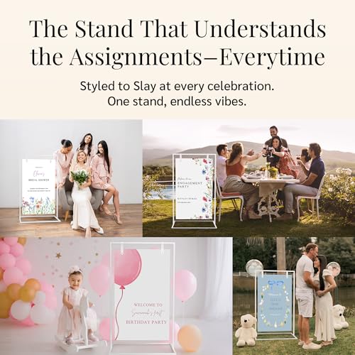 White Wedding Welcome Sign Stand with Holder - Elegant Metal Easel Display for Seating Chart, Reception Signs, Welcome Board - 30+ Customizable designs for Baby, Bridal Shower - Versatile Party Sign Holder - color: White