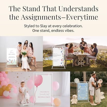 White Wedding Welcome Sign Stand with Holder - Elegant Metal Easel Display for Seating Chart, Reception Signs, Welcome Board - 30+ Customizable designs for Baby, Bridal Shower - Versatile Party Sign Holder - color: White