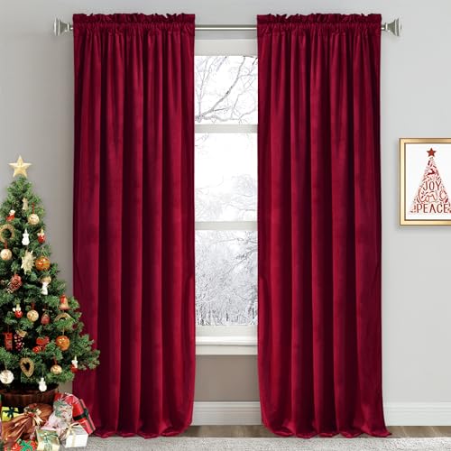 RYB HOME Extra Long Velvet Curtains 108 inches Long, High Ceiling Curtains | Thermal Insulated, Room Darkening, Privacy UV Protection, Loft Apartment Living Room, Ruby Red, W52 x L108, 2 Panels - color: Ruby Red, size: 52"W x 108"L (Pack of 2)