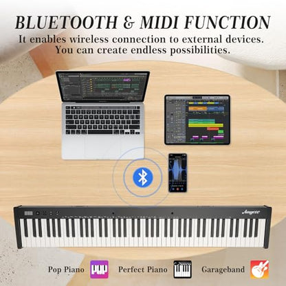 GarveeLife 88 Key Keyboard Piano, Full-Size Electric Keyboard Piano for Beginners, Portable Electric Piano with Sustain Pedal, Headphones, Handbag, Bluetooth, USB MIDI - style: without Stand