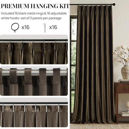 Brown Velvet Pinch Pleated Curtains: Living Room 96 Inches Long 2 Panels Set Luxury Darkening Thermal Insulated Drape with Hooks- Elegant Soundproof Noise Reducing Back Tab Window Curtain for Bedroom - color: Pinch Pleated | Brown, size: 40"W x 96"L (Pack