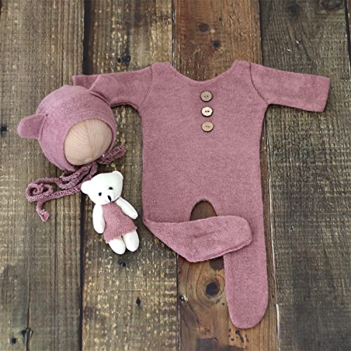 Zeroest Newborn Photography Bear Outfit Baby Photoshoot Props - color: Dusty Pink