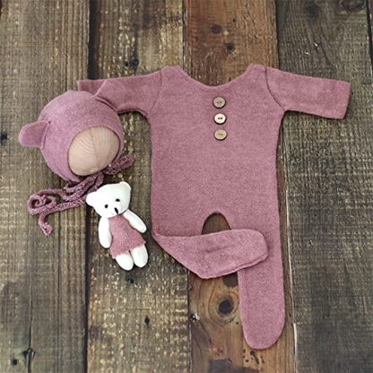 Zeroest Newborn Photography Bear Outfit Baby Photoshoot Props - color: Dusty Pink