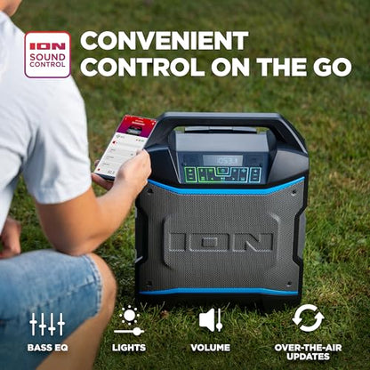 ION Block Rocker 120W Bluetooth Outdoor Speaker with Wheels | Water Resistant, Radio, Karaoke Mic, USB Charging, Stereo Linking, Bass Boost and App Control, for Parties and Outdoor Events - style: 120W water-resistant