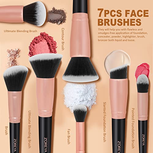 ZOREYA Makeup Brush Set - 15 Pcs Premium Synthetic Foundation Concealers Eye Shadows Make Up Brush,Eyeliner Brushes(RoseGold) - color: RoseGold