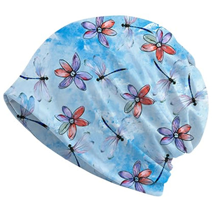 Art Owl Women's Slouchy Beanie Hat Cute Turban Hats Cancer Headwear Caps Baggy Skull Sleep Scarf - color: Blue Watercolor Dragonfly