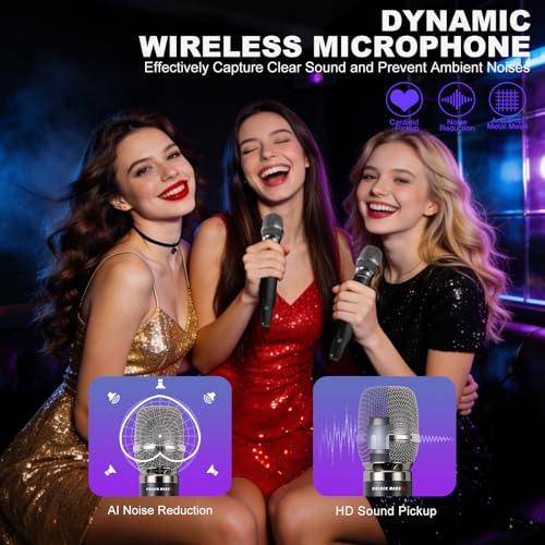 Wireless Microphone System with 400ft Receiving Distance for Singing | 2.4 Automatic Channel Connection Professional Metal 2 Wireless Microphones for Singing Karaoke DJ Church