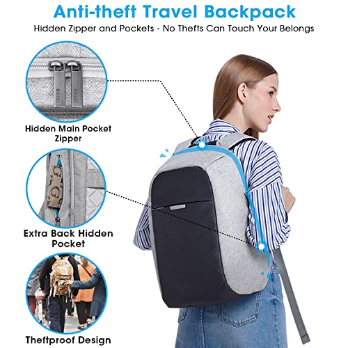oscaurt Anti Theft Backpack 15.6 Inch Laptop Travel Backpack with Hidden Zipper and USB Charging Port Waterproof Business Computer Bag for Men & Women - color: Blue