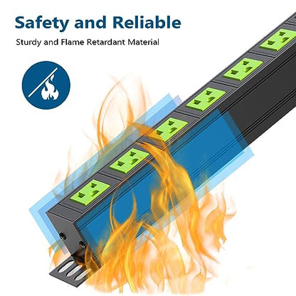 Metal 8 Outlet Mountable Power Strip, Wall Mount Outlet Power Strips Heavy Duty, Commercial Shop Power Strip with Switch, 15A 125V 1875W, 300J (Green 6FT) - color: Green 6FT