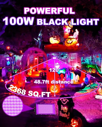 2 Pack 100W LED Black Light for Halloween, Waterproof Blacklight Glow Party | Neon Party, Birthday, IP66, Outdoor, Body Paint, Fluorescent Poster Tapestry, Bedroom, Classroom, 6ft Cord & Plug & Switch - style: 100W-2Pack