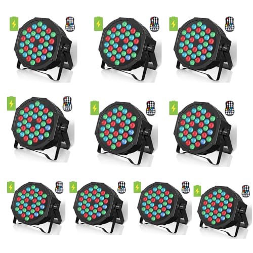 HOLDLAMP Rechargeable Par Lights 36W RGB Battery Powered, Wireless LED Par Lights DJ Uplights Sound Activated& Remote Control for Wedding Events Club Party Church Stage Lighting, 10 Pack - color: 10 PACK
