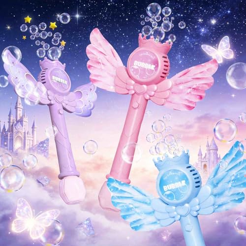 3-Pack Automatic Bubble Wands for Girls,Princess Bubble Machine with Rechargable Battery for Kids Summer Indoor Outdoor Toys Easter Birthday Wedding Party Gift