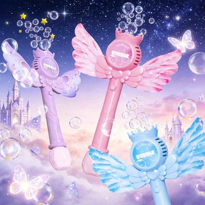 3-Pack Automatic Bubble Wands for Girls,Princess Bubble Machine with Rechargable Battery for Kids Summer Indoor Outdoor Toys Easter Birthday Wedding Party Gift