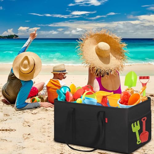LHZK Standing Extra Large Utility Tote Bag with Metal Wire Frame and the Sides Rinforced, Extra Large Tote Bag with Handle, Reusable Grocery Bags Foldable, Beach Bag, Car Tote (Black) - color: Black, size: 22.5''x10.5''x12''-1 Pack