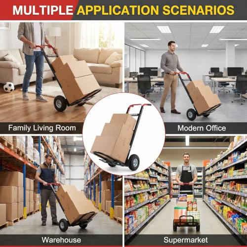 600 LBS Aluminum Hand Truck, Heavy Duty Dolly Cart with 10" Pneumatic Tires - color: Black