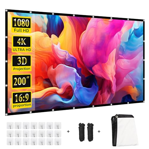 Projector Screen 200 inch，Portable Large Movie Projector Screen 16:9 HD Indoor Outdoor Double Sided Rear Projection Screen Video for Home, Party, Office, Classroom - size: 200 inch