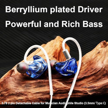 in Ear Monitor Headphones for Musician, 10mm Berryllium Diaphram Dynamic Driver Wired Earbuds with Detachable OFC Silver-Plated Cable for Audiophile DJ Studio Gaming (3.5mm, Blue) - style: 3.5mm