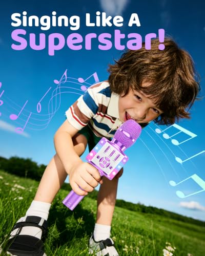 Amazmic Toys for Girls, Kids Karaoke Microphone Toddler Microphone for Kids with Lights, for Girls, Birthday New Year Party Boys Toy Age 3 4 5 6 7 8+(Light Purple) - color: Light Purple