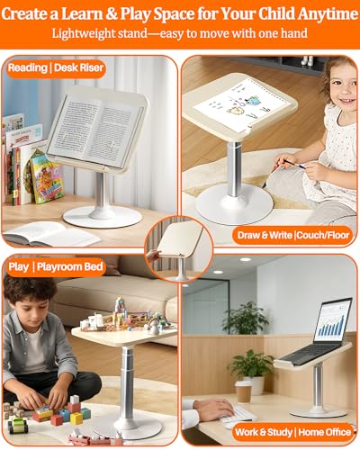 2-in-1 Kids Reading Stand for Books and Tablets, Adjustable Book Holder | Reading Stand for Kid Books,Kid-Friendly Ergonomic Book Holder for Toddlers,Laptop Riser Stand for Homeschool Floor Couch Bed