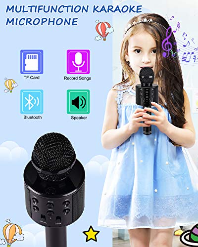 Kids Toys Age 3-12, Karaoke Microphone for Kids Birthday Presents Gifts for 5 6 7 8 9 10 11 12 Year Old Girls Boys Toys for 4-11 Year Old Girl Boy Teen - Black - color: Black