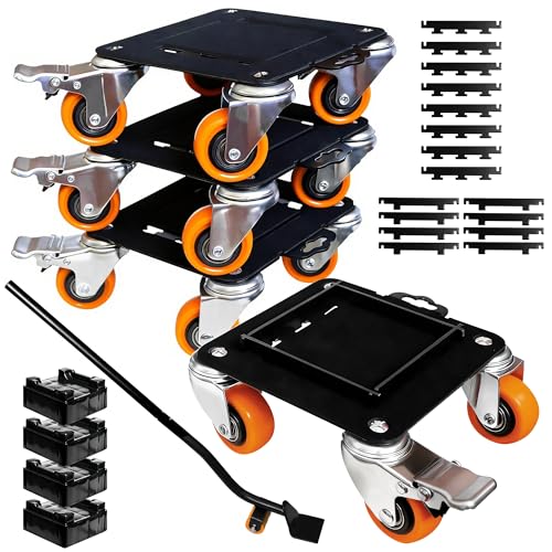 Carbon Steel Furniture Dolly, 3000 lb Capacity Heavy Duty Moving | Quiet floor-friendly Casters. Anti-rust durable Coating, Movers with Lifter, for moving pool table, safes, washing machines - color: Orange