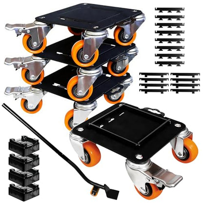 Carbon Steel Furniture Dolly, 3000 lb Capacity Heavy Duty Moving | Quiet floor-friendly Casters. Anti-rust durable Coating, Movers with Lifter, for moving pool table, safes, washing machines - color: Orange