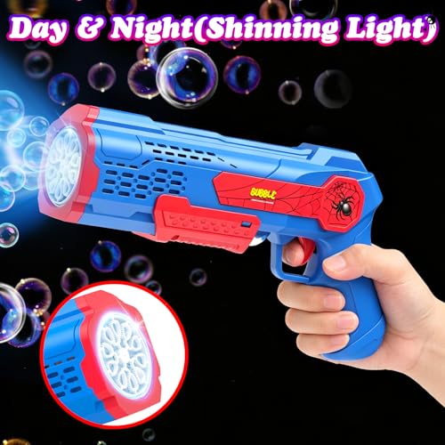PANACARE Automatic Bubble Gun for Kids,Bubble Gun with 10000+ Bubbles/Min /10 Bubble Holes/LED Light, Bubble Machine Gift for Garden, Party, Wedding, Best Gifts idea (Blue)