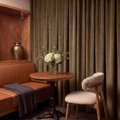 RYB HOME Brown Velvet Blackout Curtains 84 inches Long for Bedroom - color: Brown, size: 52"W x 84"L (Pack of 2)
