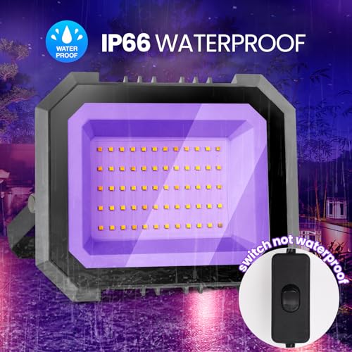 50W LED Black Lights 2 Pack, Blacklight Flood Light with On/Off Switch | 6.7Ft Cord, IP65 Waterproof Outdoor Black Lights, Glow in The Dark, Halloween, Body Paint, Fluorescent Poster, Neon Glow - size: 50 watts