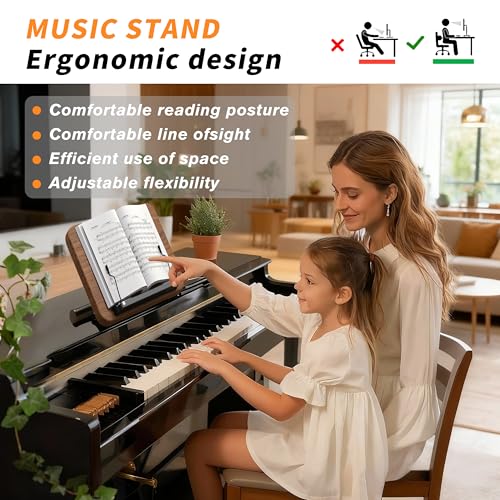 2-in-1 Wooden Music Stand, Floor & Tabletop Sheet Music Stand with Tray | Music Stand for Sheet Music 16.5"-51" Adjustable Height & Tilting Angle, Ideal for Violin, Guitar & Classroom (Walnut Effect) - color: Walnut Effect