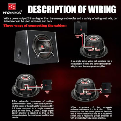 H YANKA BSC-12-2 12 Inch Subwoofer - 1100W MAX Power 12 Inch Paper Cone Subwoofer Car Audio, Black Iron Basket, 2.5“ Dual Voice Coil 2 Ohm Impedance 12 Sub for Cars - size: 12" Dual 2 Ohm