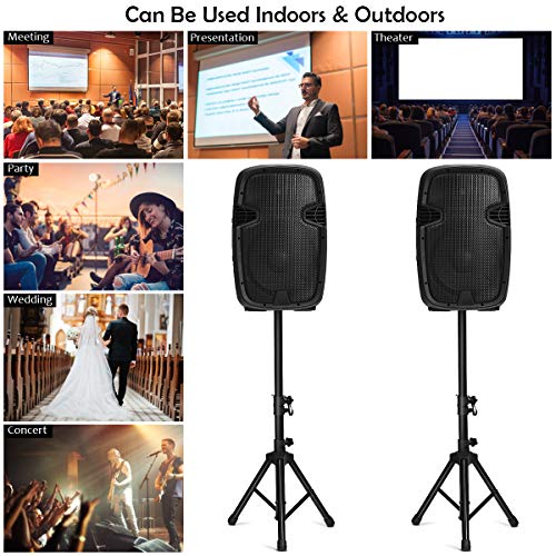 GOFLAME 2000W 2-Way Powered Speakers, 12" Portable Dual Speakers PA System with TWS Bluetooth, USB SD Card, AUX MP3 FM Radio, Microphone, 2 Tripod Stands, Remote Control and Cables