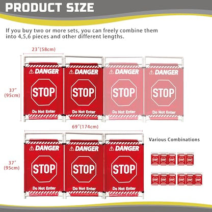 Safety Caution Barricade 3Panels Foldable Security Signs With PVC Tarp Removable Safety Barrier Wet Floor Guard Symbol Clear Printing Safety Fence(Red3) - color: Red- 3pcs