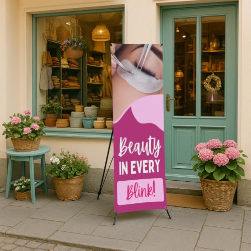 DreamController Lashes & Brows X-Stand Banner by DC | 30"x65" Tripod Display | Beauty in Every Blink Vertical Banner for Trade Shows & Events | Made in USA | (Stand Not Included) - color: Beauty in Every Blink, size: X Banner - 30x65"