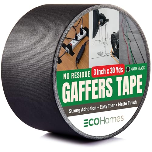 ECOHomes No Residue Gaffers Tape, (3 Inch x 90 FT, Black) | Floor Tape, Matte, Gaffer Tape for Securing Cables, Electrical Cords, Extension Cords, Cable Management, Stage, Studio - color: Black, size: 3 Inch By 90 FT