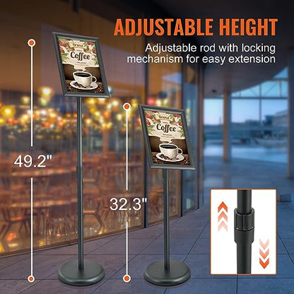 VEVOR Pedestal Sign Holder, 8.5 x 11 Inch Vertical and Horizontal Adjustable Poster Stand, Heavy-Duty Floor Standing Sign Holder with Round Base for Display, Advertisement, and Outdoor, Black | Vertical and Horizontal Heavy-Duty Floor Standing Sign Holder