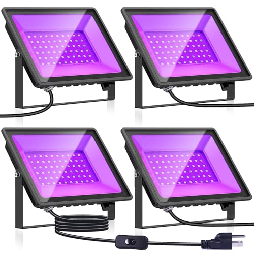 4-Pack 60W UV Black Light.Black Lights for Glow Party. Waterproof (IP66), 3-Prong Plug with Switch. Black Light for Glow Parties, Decor,Bar, Body Paint & Art.Indoor/Outdoor use （60W 4PACK）