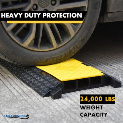 Kable Kontrol Atlas Cable Protector Wire Ramp - 3 Channel - 1 Pc - 35” Long Black & Yellow - 24000 Lbs Load Capacity - Rubber Speed Bump Wire Protector Cord Cover - CP9973 - size: 3 Channel - 1 Unit