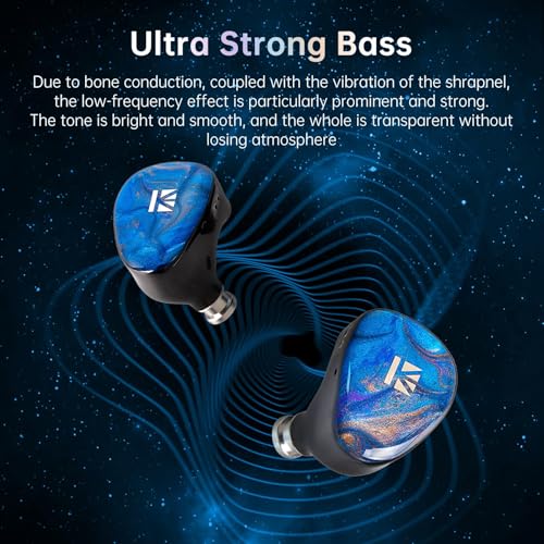 KBEAR KB02 Colorful Resin Shell in Ear Monitor Headphones, Bone Conduction Dynamic Driver Wired Earbuds, IEM Headphones HiFi Earphones with 2Pin 4N OFC Cable 3.5mm Plug for Singers Musicians, Blue - color: Blue
