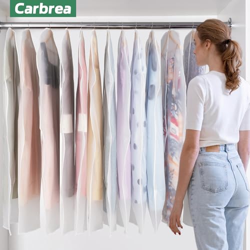 Carbrea 6 Pack Translucent Garment Bags for Hanging Clohes - 24" x 57" | Thick PEVA Materials, Smooth Zipper, with Zipper Protection, Breathable, Washable, Reusable, for Closet Storage, Travel Use - size: 57 inch
