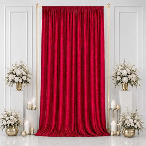 Efavormart Red Premium Crushed Velvet Backdrop Curtain 5ft x 14ft – Event Drape Panel & Photo Booth Background with Rod Pocket, 70% Blackout - color: Red, size: 5ft x 14ft