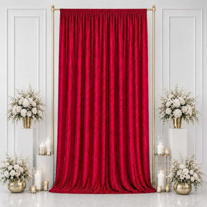 Efavormart Red Premium Crushed Velvet Backdrop Curtain 5ft x 14ft – Event Drape Panel & Photo Booth Background with Rod Pocket, 70% Blackout - color: Red, size: 5ft x 14ft