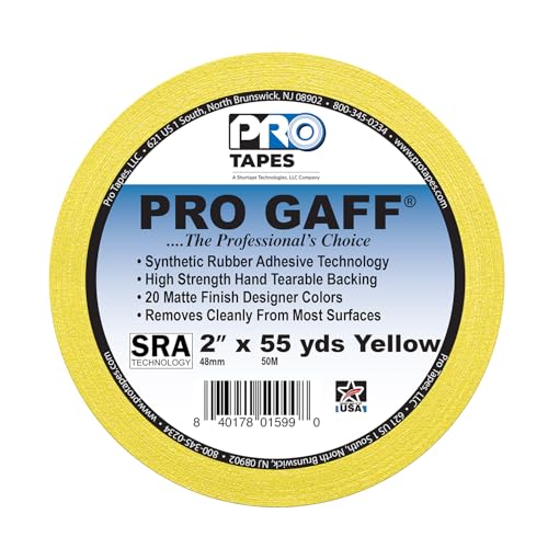 2" Pro Gaff Gaffers Tape 55 yards length yellow matte. Premium Heavy-Duty Gaffers Tape trusted by professional Gaffers. Made in the USA. Holds Tight, Easy to remove. (Pack of 24)