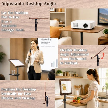 Podium Stand, 19.7-67 Inch Height Adjustable Lectern Podium with 16.6 x 12.6 Inch Tilting Desktop, 2 Storage Trays and Microphone Holder, Portable Floor Stand for Church, Classroom, Speech, Black