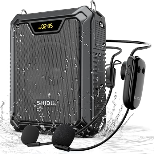 SHIDU 30W Voice Amplifier with Wireless Microphone and Microphone Headset | IPX6 Waterproof Amplifier Wireless & Wired Microphone Bluetooth Speaker Personal Megaphone for Teachers Meeting Outdoors