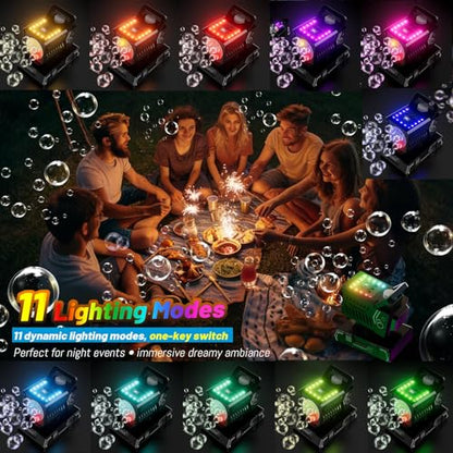 SHCKE Bubble Machine with Remote Control, Auto Rotation & 11 RGB Lights | Rechargeable/USB-C,Top-Fill Portable Bubble Maker for Kids,Outdoor,Birthday Parties,Wedding,Camping,Pool - color: Black