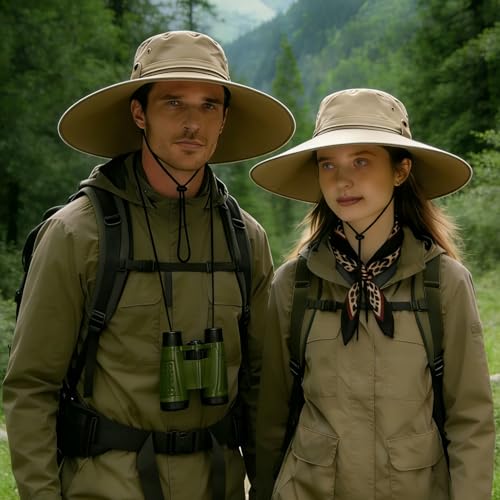 3 Pcs Women Safari Costume Sun Bucket Hat Leopard Scarf Binoculars, Outdoor Adventure Accessories for Themed Party Cosplay