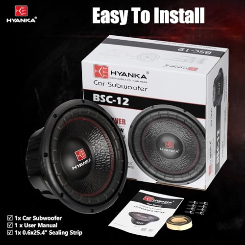 H YANKA BSC-12-2 12 Inch Subwoofer - 1100W MAX Power 12 Inch Paper Cone Subwoofer Car Audio, Black Iron Basket, 2.5“ Dual Voice Coil 2 Ohm Impedance 12 Sub for Cars - size: 12" Dual 2 Ohm